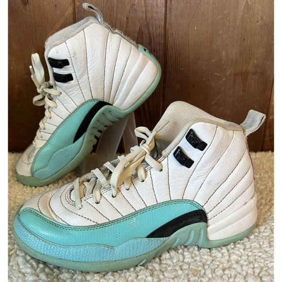 NIKE Air Jordan 12 Retro 510815-100 Aqua White Athletic Shoes US Size 4Y - Picture 2 of 9